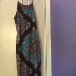 Black and turquoise body con dress